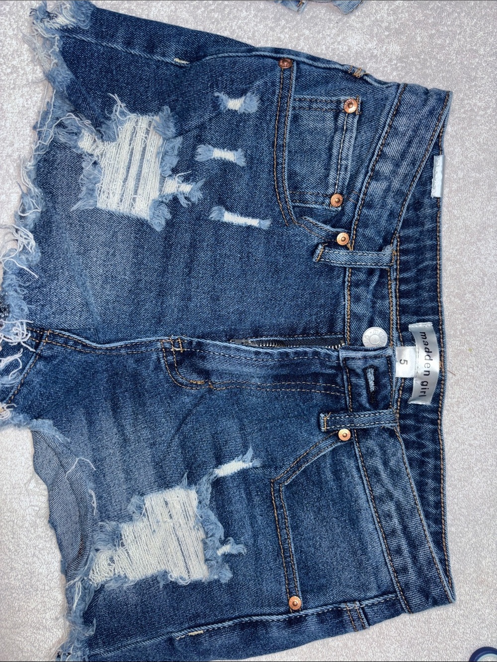 Madden Girl Dark Blue Distressed Denim Cutoff Shorts